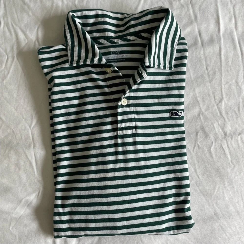 3 for $30 | Vineyard Vines 100% Pima Cotton Green White Stripe Long Sleeve Polo